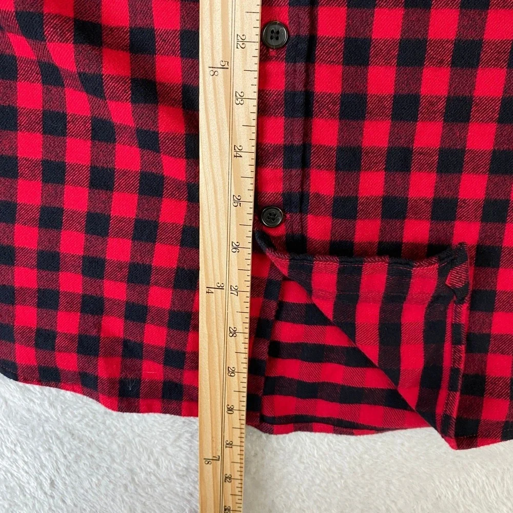 Lands End Flannel Shirt Mens L Red Black Buffalo Plaid 100% Cotton Tailored Fit